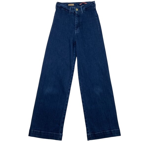Anthropologie Pilcro The Skipper Long High Rise Jeans 24 Dark Blue Flare Zip Fly - Picture 1 of 12